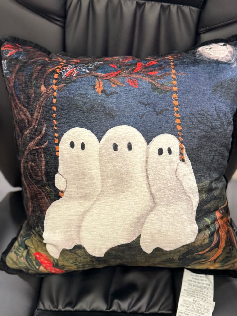 Nicole Miller Halloween Ghost Trio Decorative Pillow - White on Navy